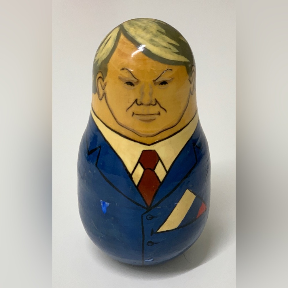 Early 1990s Vintage Artisan Hand Crafted Matryoshka Style Boris Yeltsin Weeble